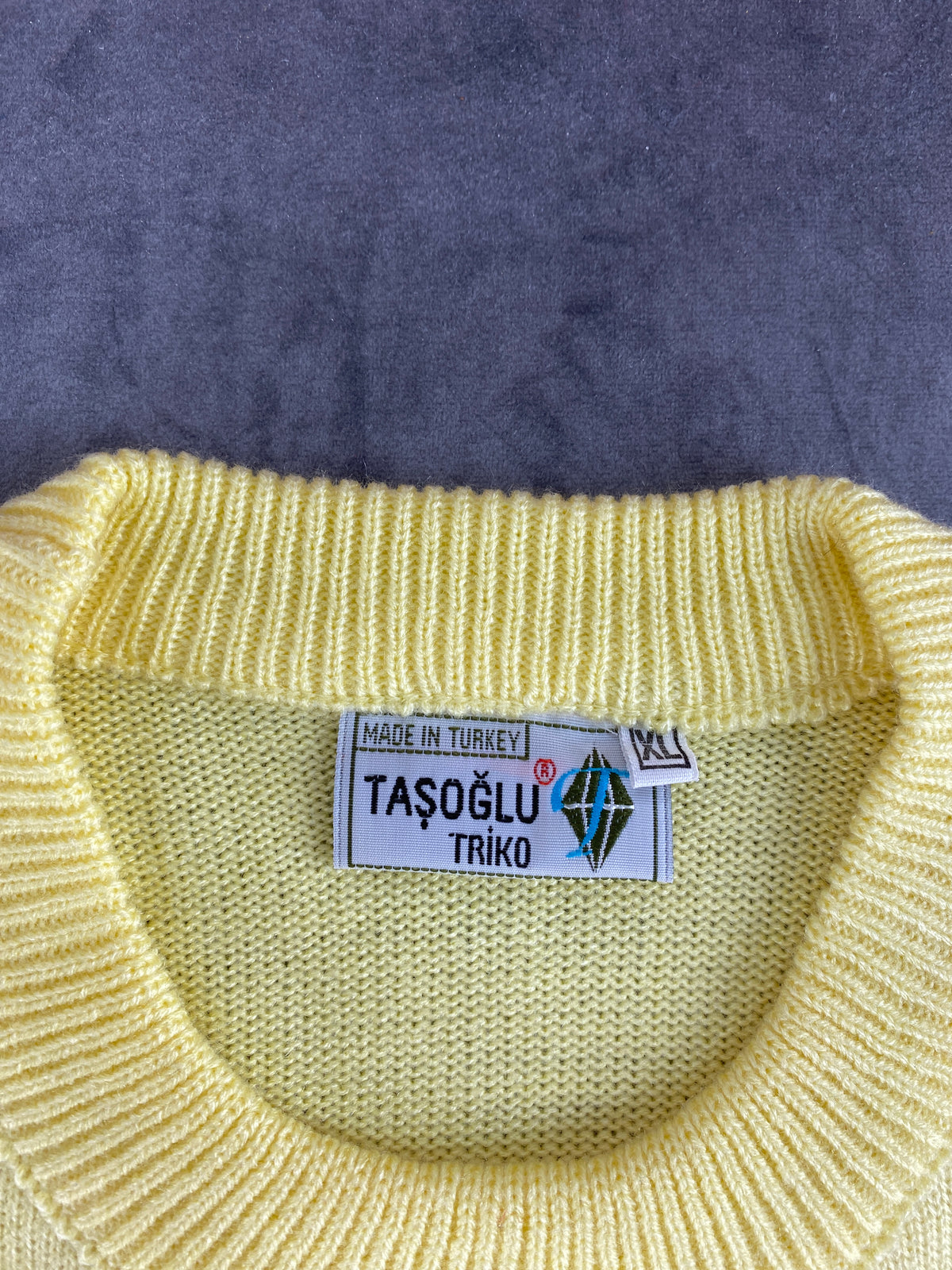 Maglione girocollo cotone Taşoğlu giallo pastello vintage – Donna Taglia XL