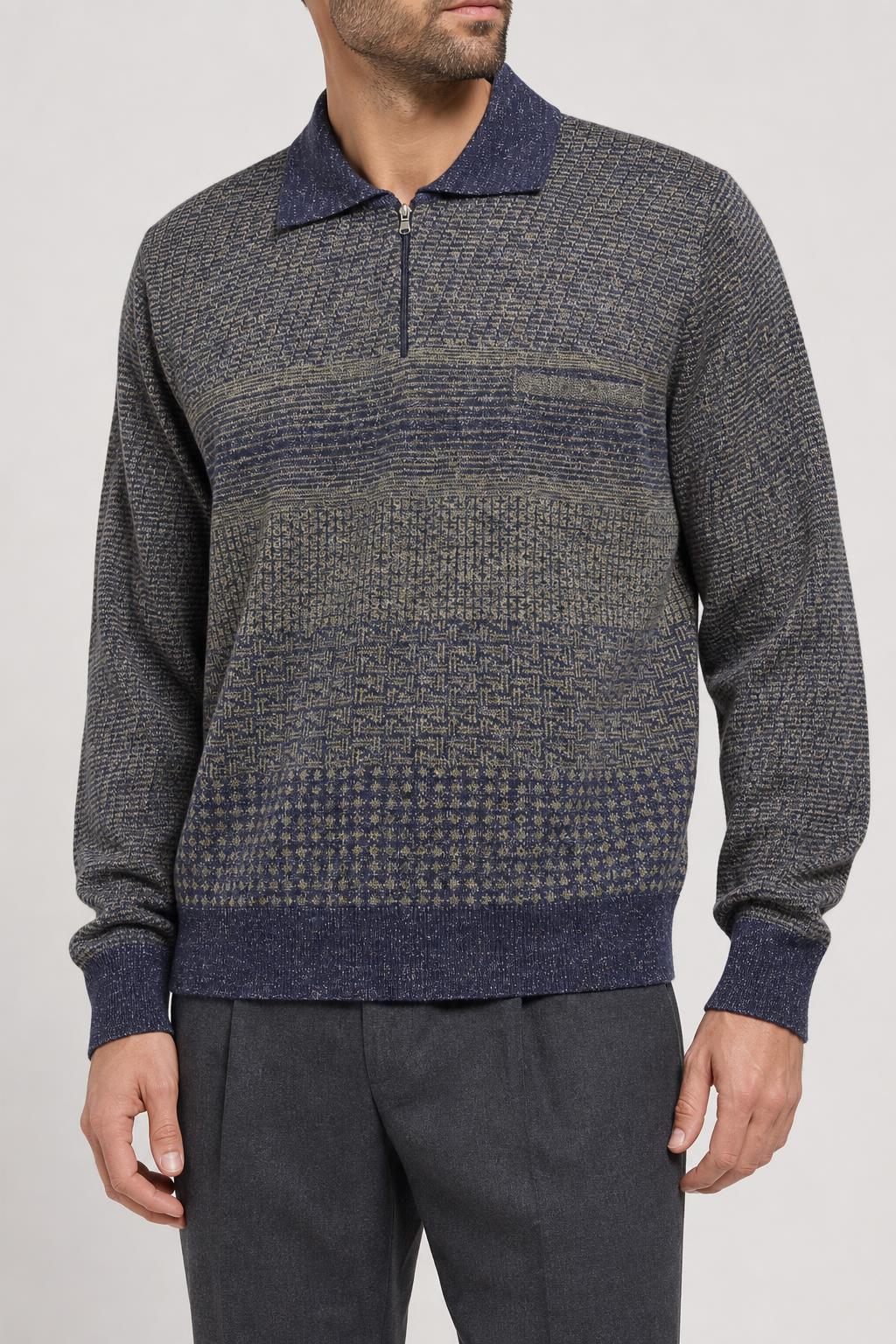 Maglione half-zip lana grigio blu Rodes vintage – Uomo Taglia L