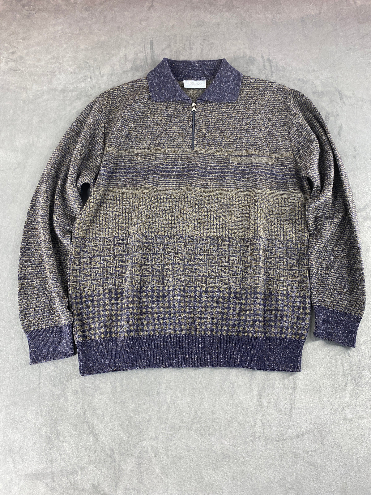 Maglione half-zip lana grigio blu Rodes vintage – Uomo Taglia L