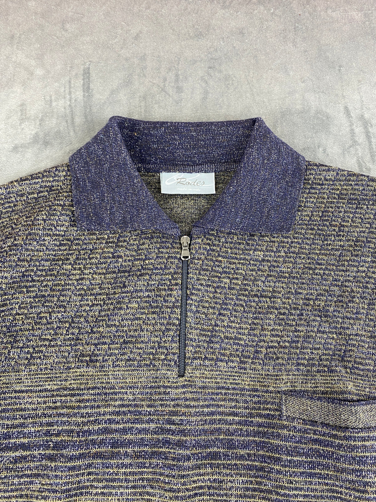 Maglione half-zip lana grigio blu Rodes vintage – Uomo Taglia L