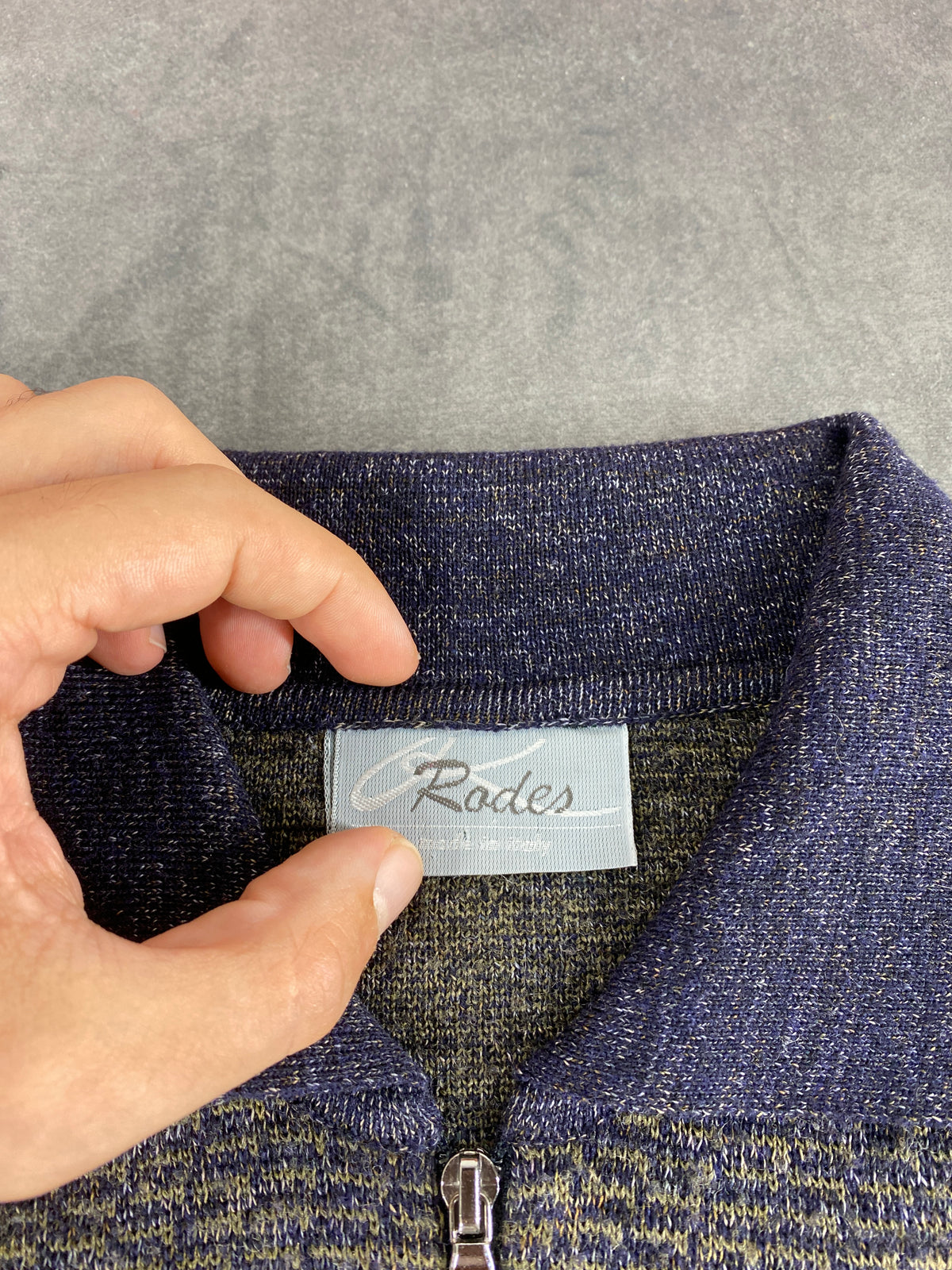 Maglione half-zip lana grigio blu Rodes vintage – Uomo Taglia L