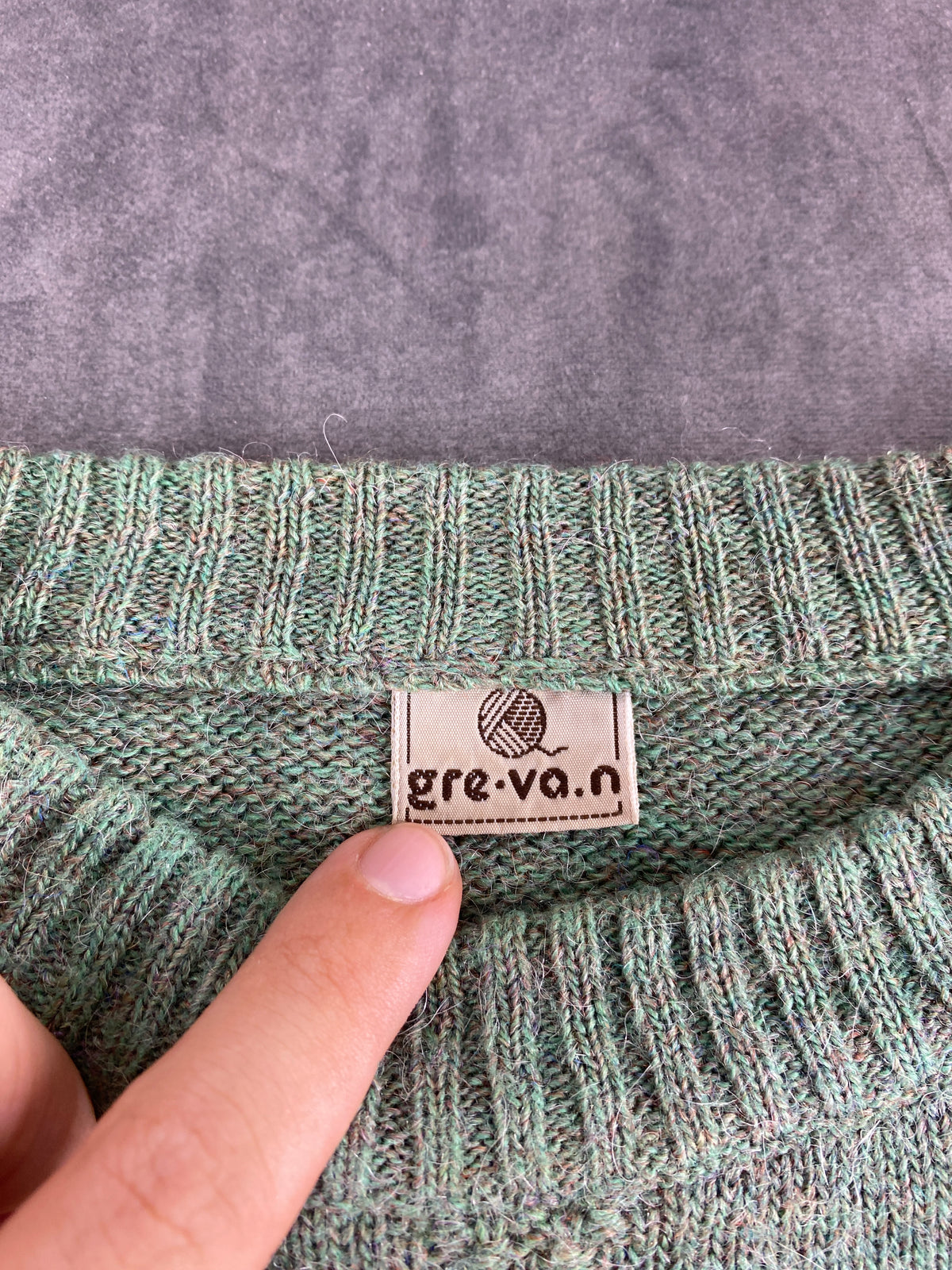 Maglione girocollo lana alpaca verde salvia fantasia vintage – Donna Taglia XL