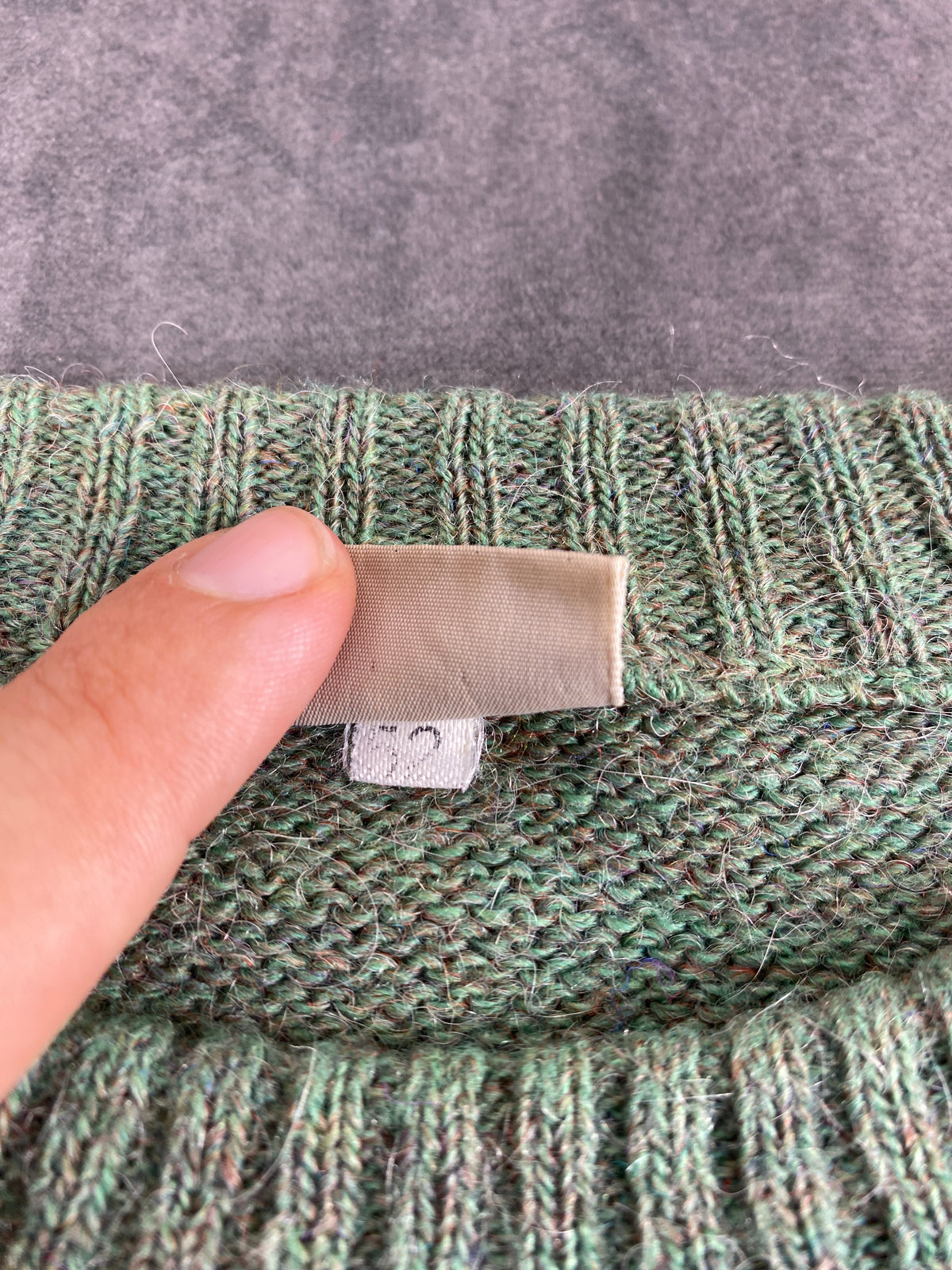 Maglione girocollo lana alpaca verde salvia fantasia vintage – Donna Taglia XL