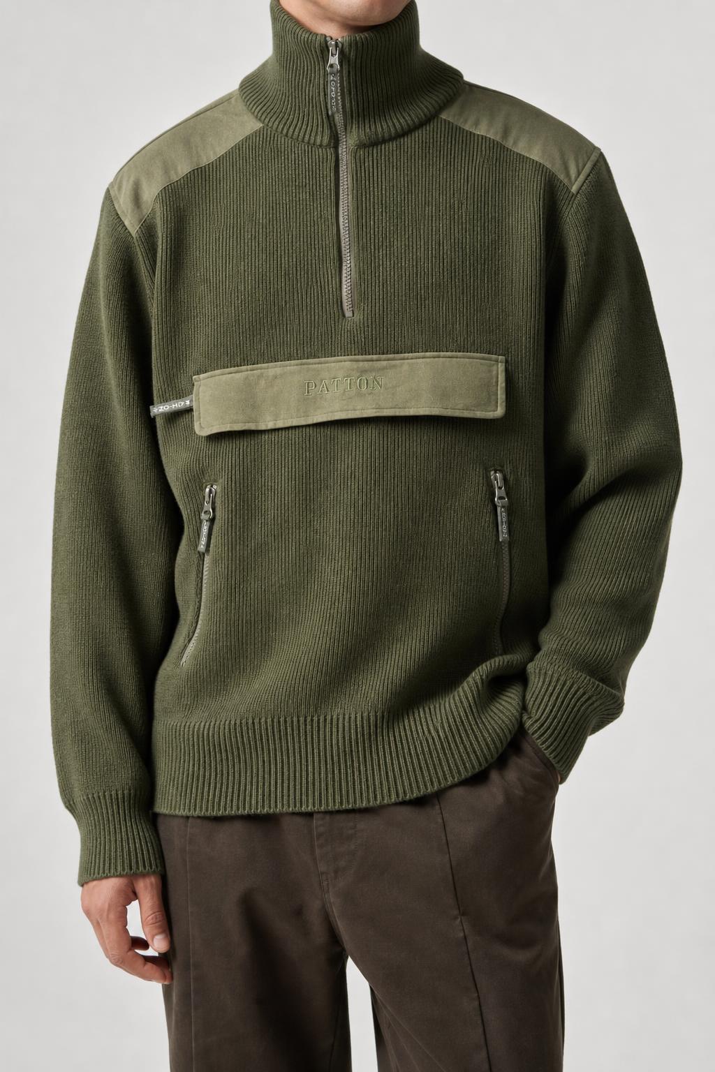 Maglione half-zip lana verde militare Paulon vintage – Uomo Taglia L