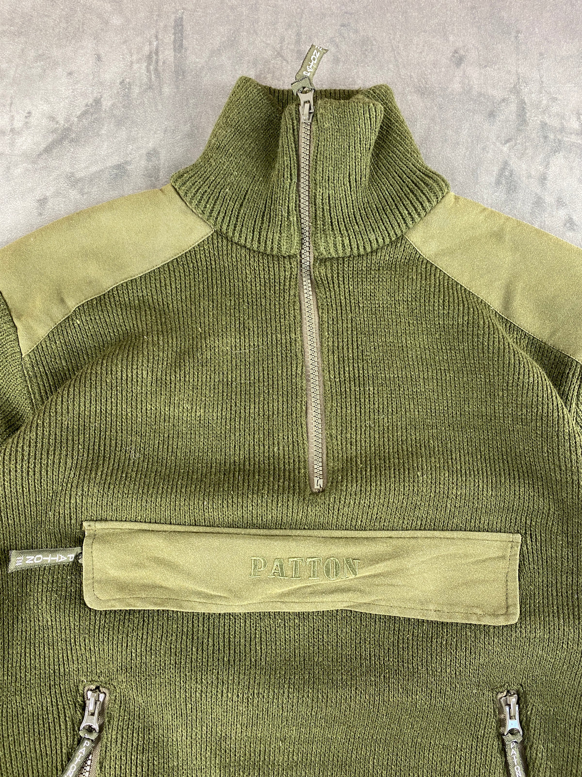 Maglione half-zip lana verde militare Paulon vintage – Uomo Taglia L
