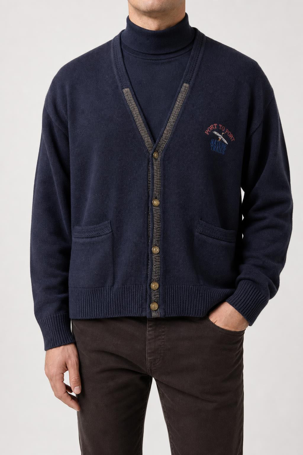 Cardigan scollo a V navy Port to Port vintage – Uomo Taglia L