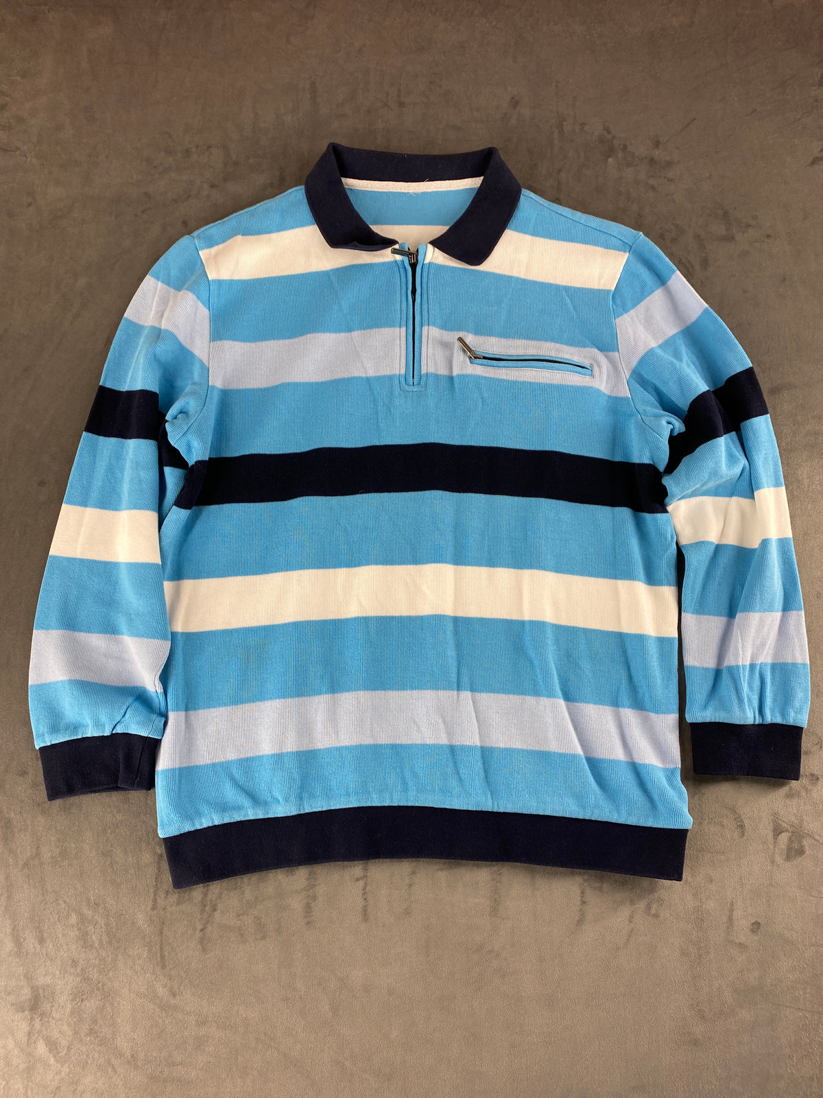 Maglione half-zip a righe azzurro navy vintage – Uomo Taglia L
