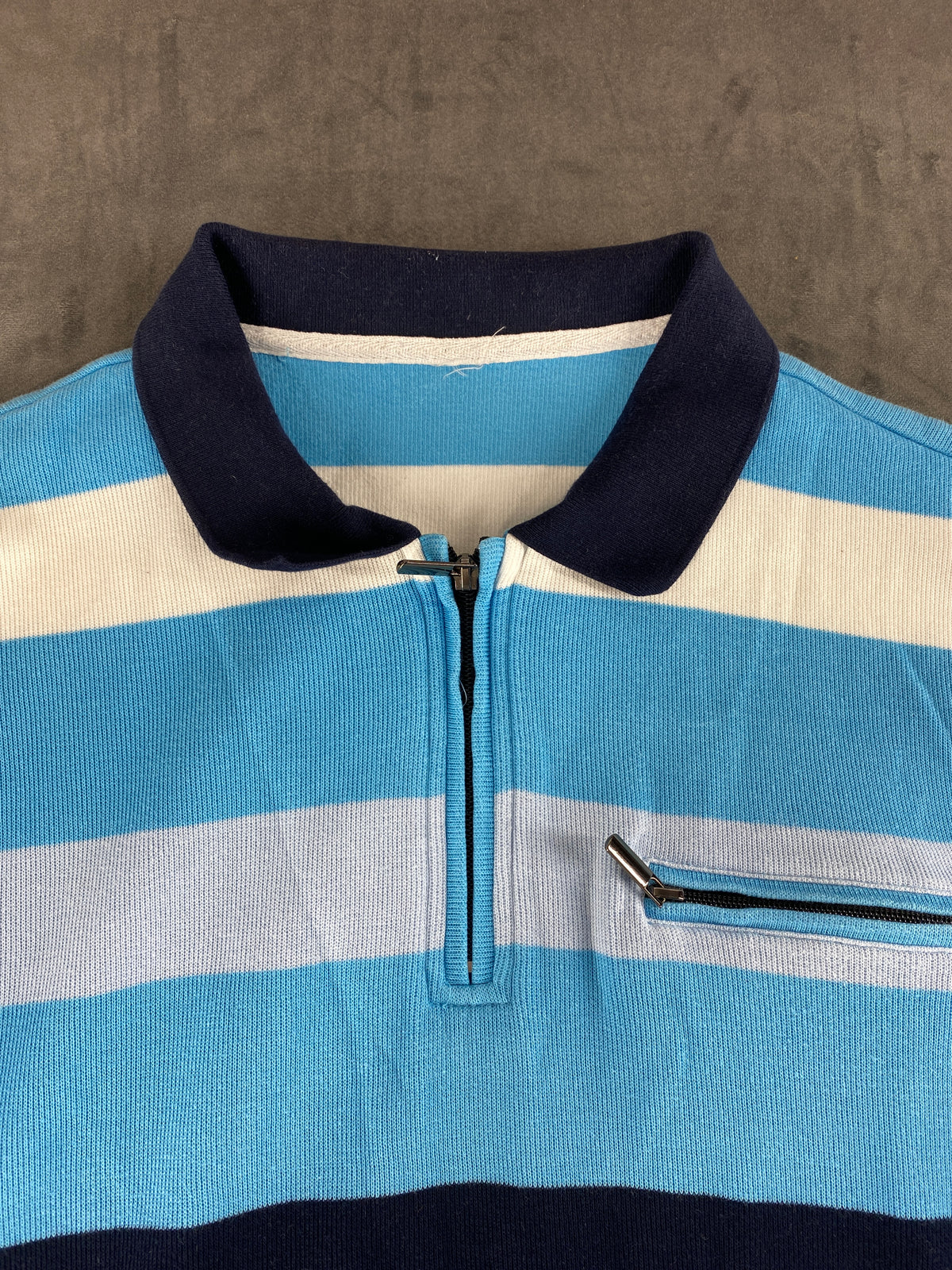 Maglione half-zip a righe azzurro navy vintage – Uomo Taglia L