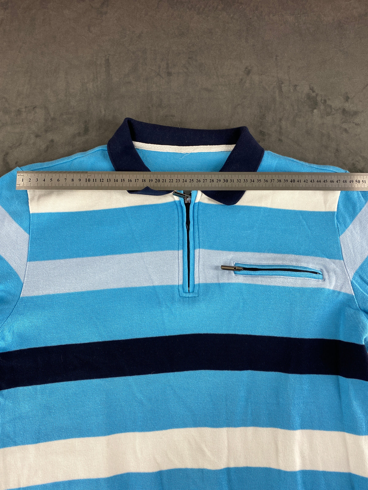 Maglione half-zip a righe azzurro navy vintage – Uomo Taglia L