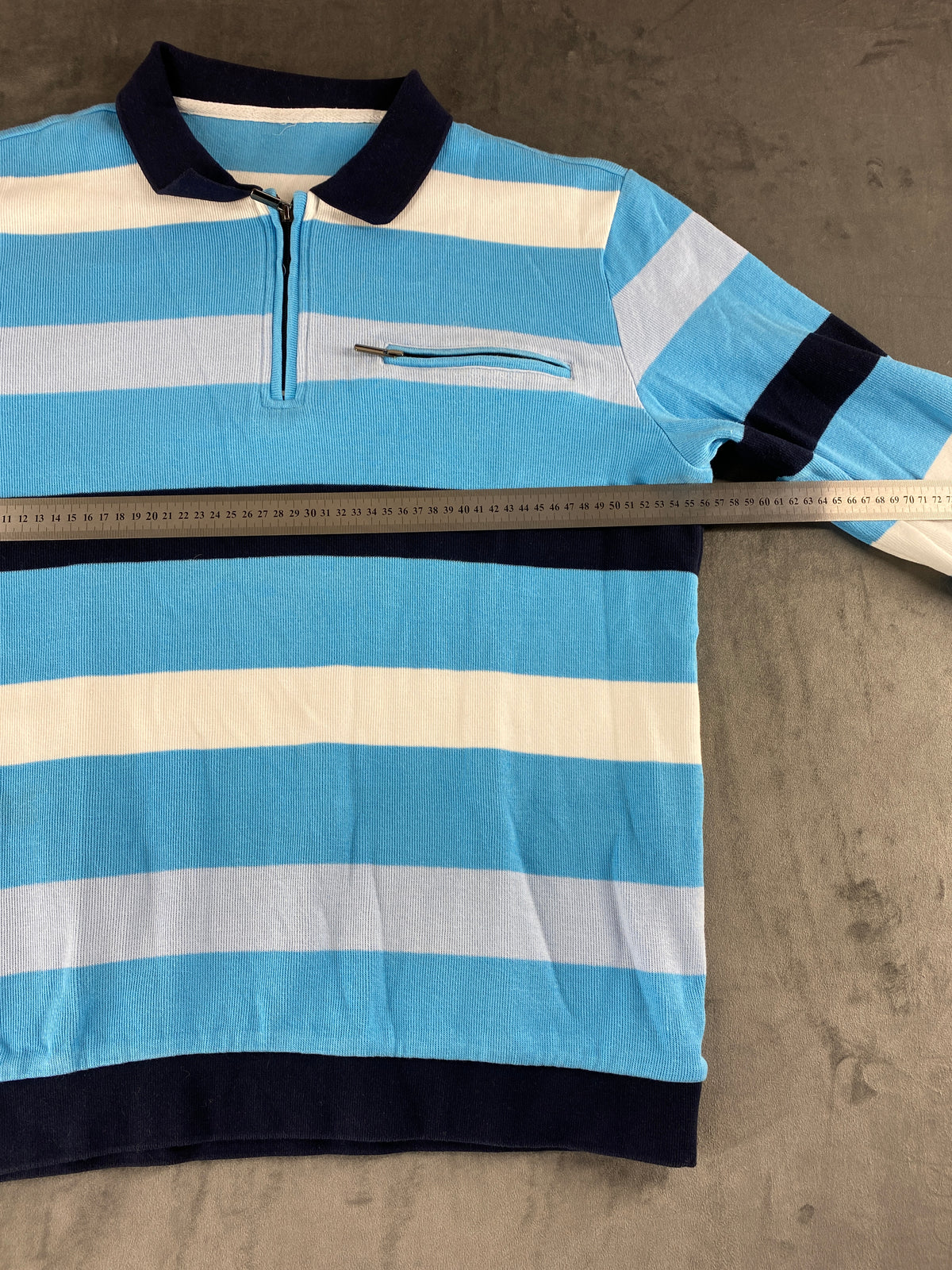 Maglione half-zip a righe azzurro navy vintage – Uomo Taglia L