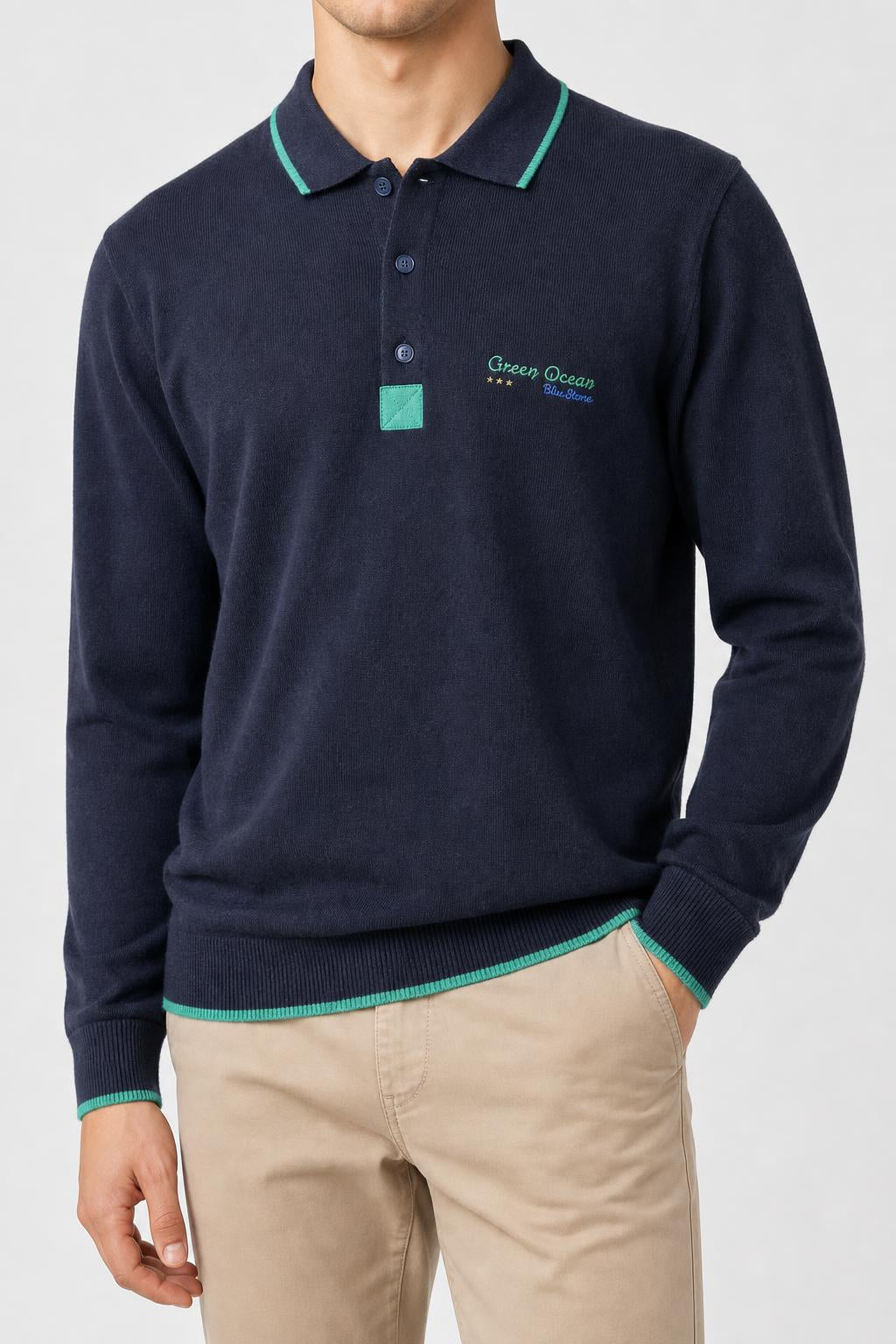 Maglione colletto polo Blu Stone blu navy vintage – Uomo Taglia L