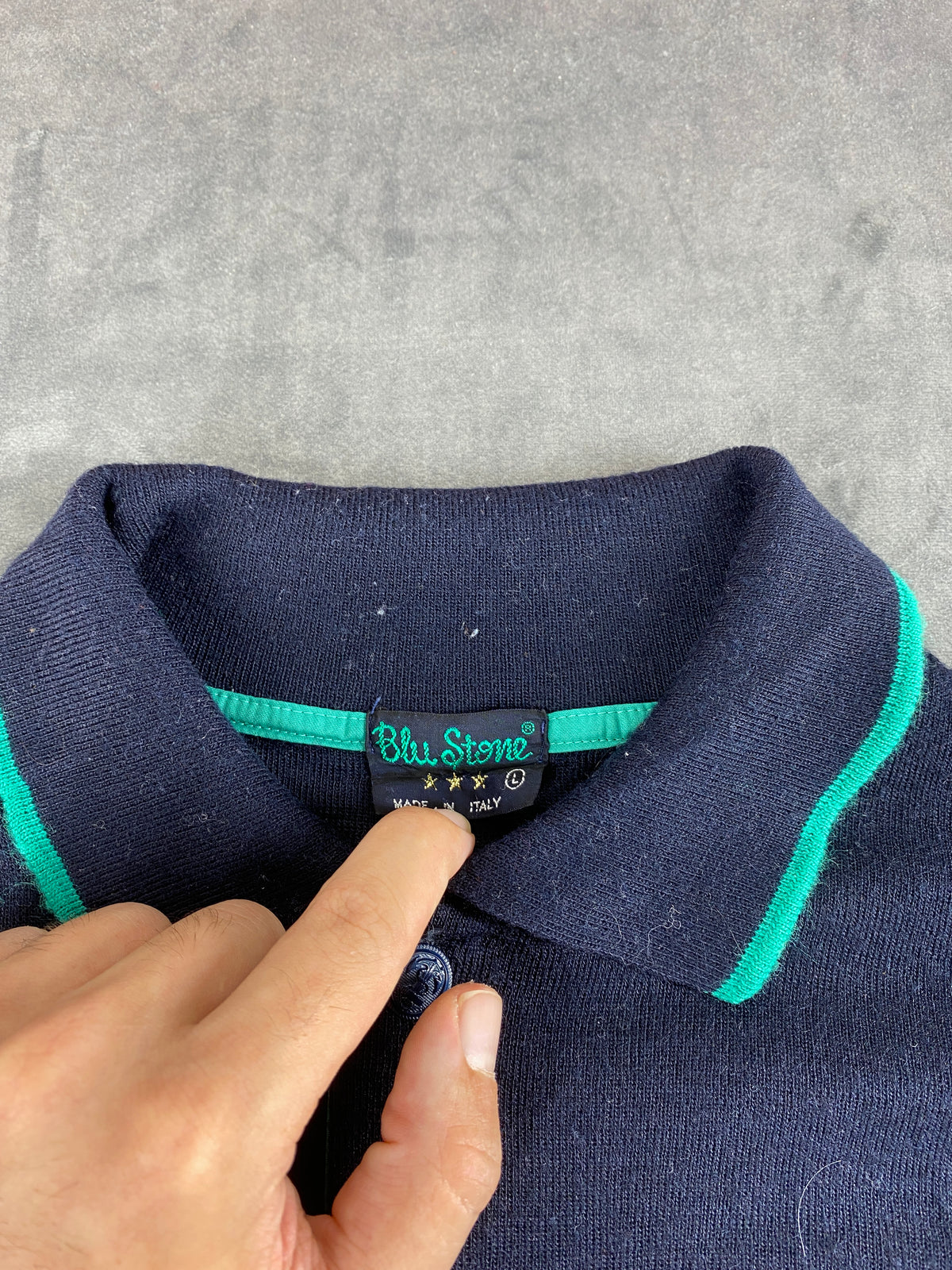 Maglione colletto polo Blu Stone blu navy vintage – Uomo Taglia L