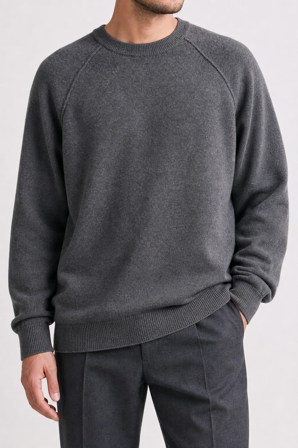 Maglione girocollo lana merino Massimo Ferra grigio antracite vintage – Uomo Taglia M