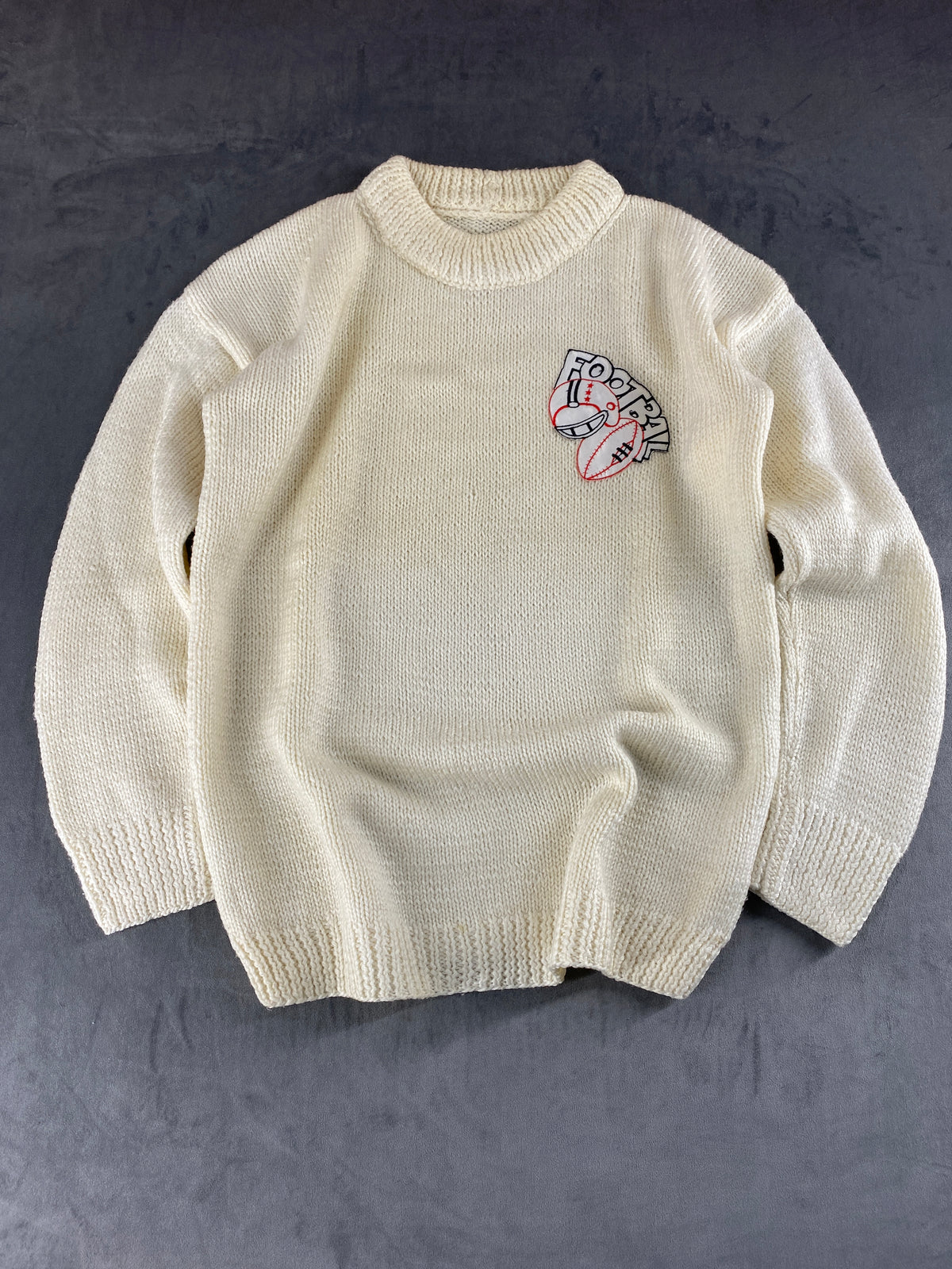 Maglione girocollo panna ricamo Football vintage – Uomo Taglia L