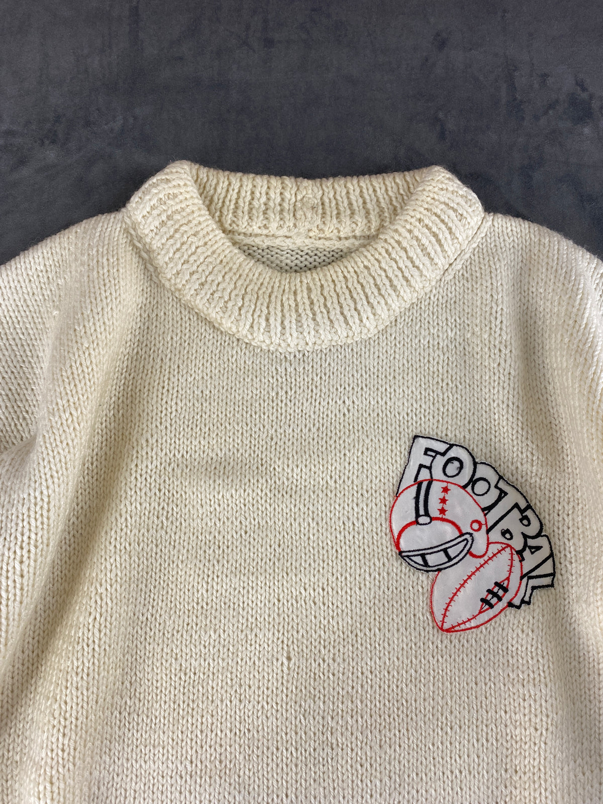 Maglione girocollo panna ricamo Football vintage – Uomo Taglia L