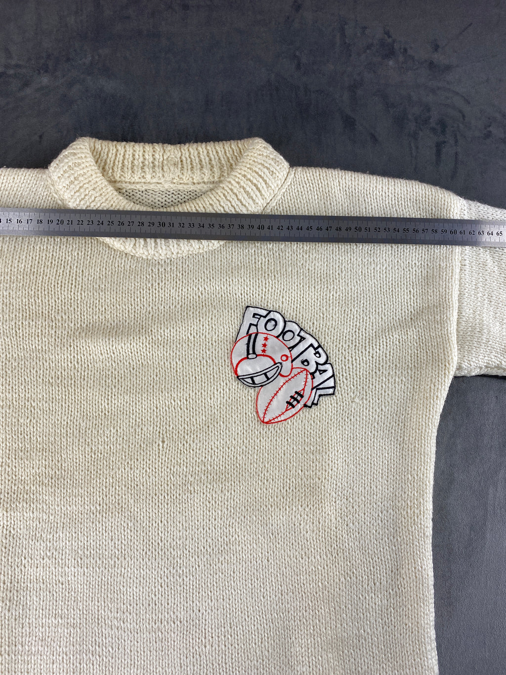 Maglione girocollo panna ricamo Football vintage – Uomo Taglia L