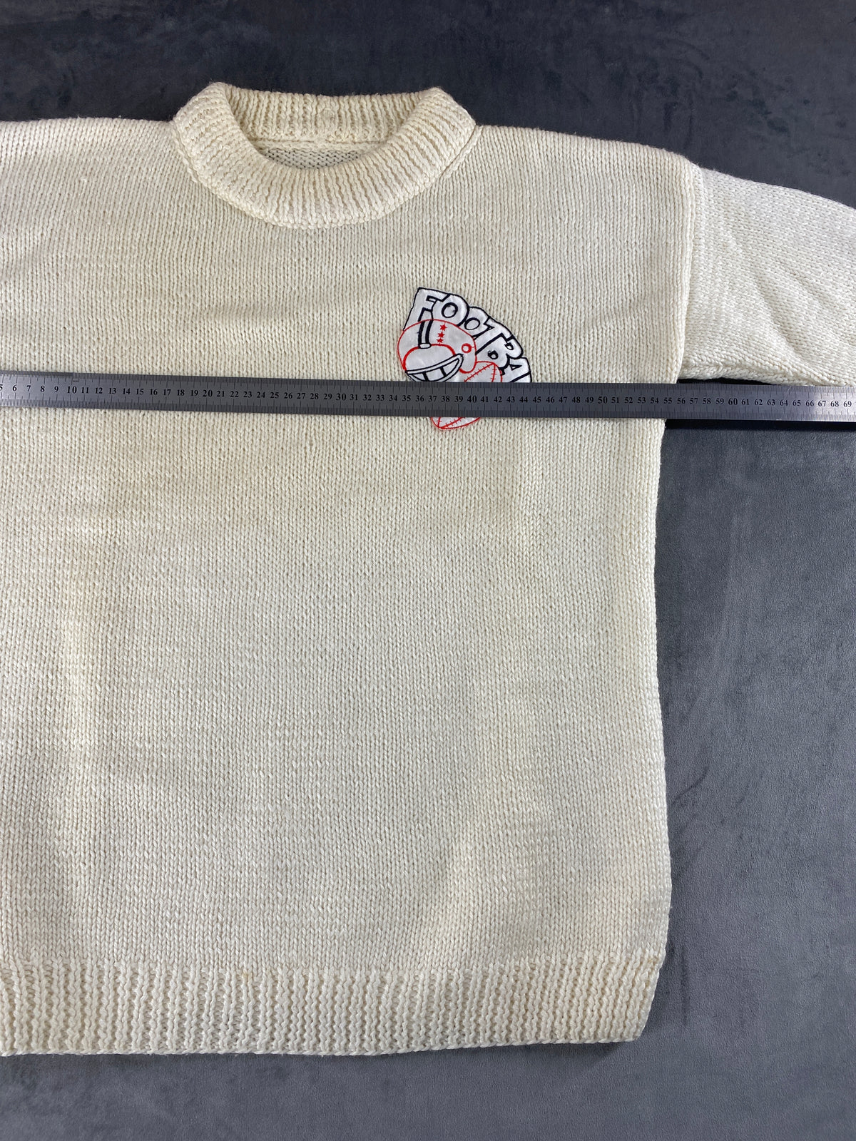 Maglione girocollo panna ricamo Football vintage – Uomo Taglia L