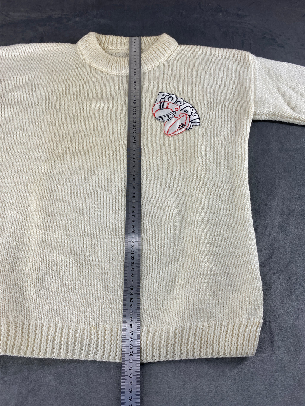 Maglione girocollo panna ricamo Football vintage – Uomo Taglia L