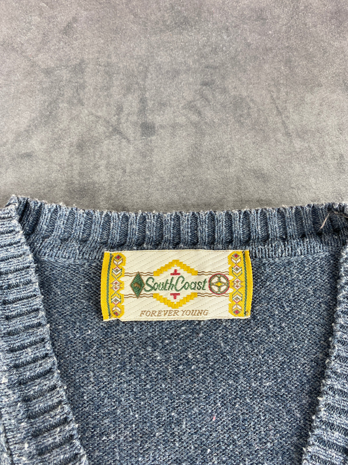 Maglione scollo a V South Coast grigio azzurro fantasia jacquard vintage – Uomo Taglia L