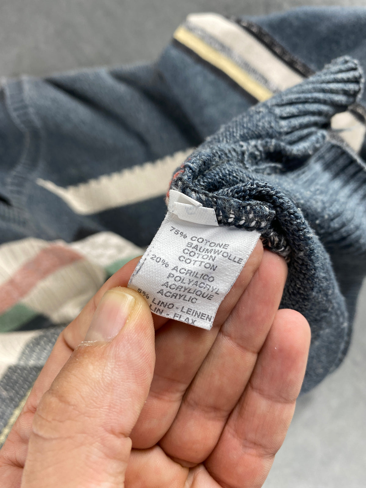 Maglione scollo a V South Coast grigio azzurro fantasia jacquard vintage – Uomo Taglia L