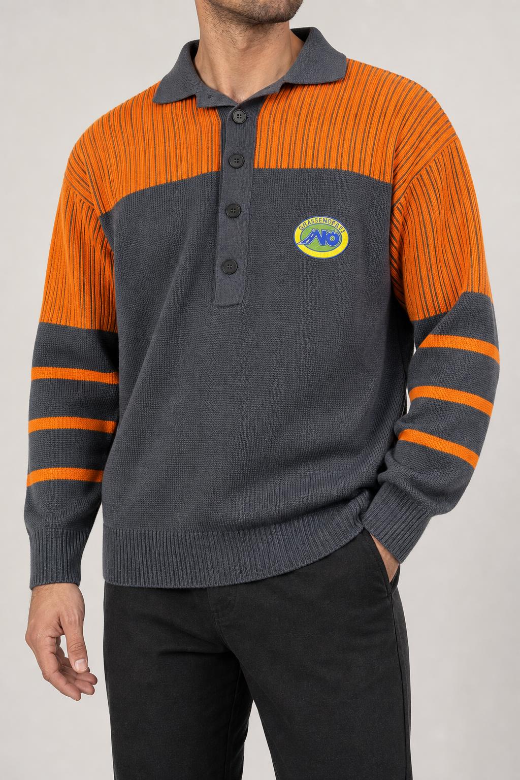 Maglione colletto bottoni Trenka grigio arancione workwear vintage – Uomo Taglia L