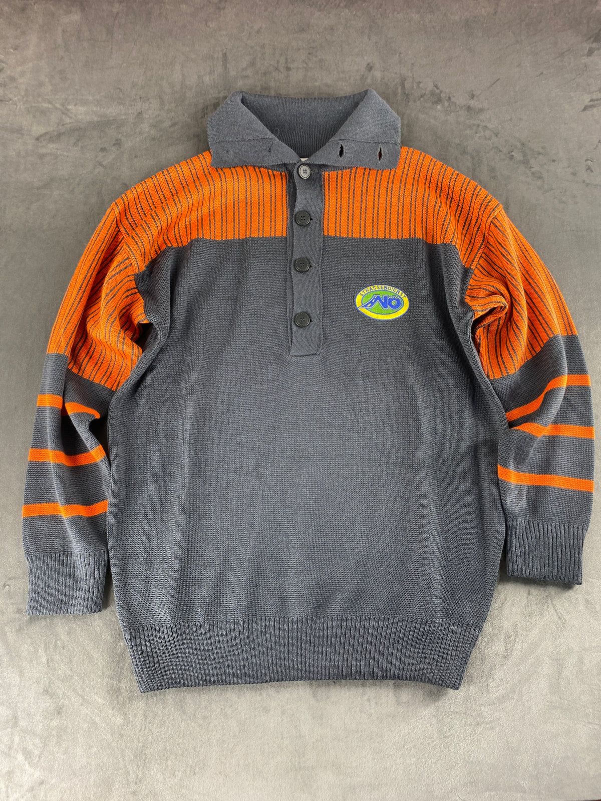Maglione colletto bottoni Trenka grigio arancione workwear vintage – Uomo Taglia L