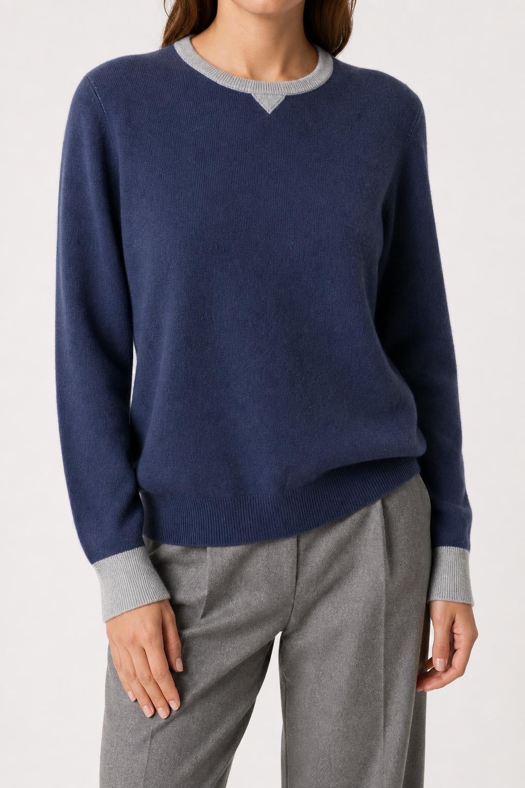 Maglione girocollo lana merino Kangra blu navy vintage – Donna Taglia XL