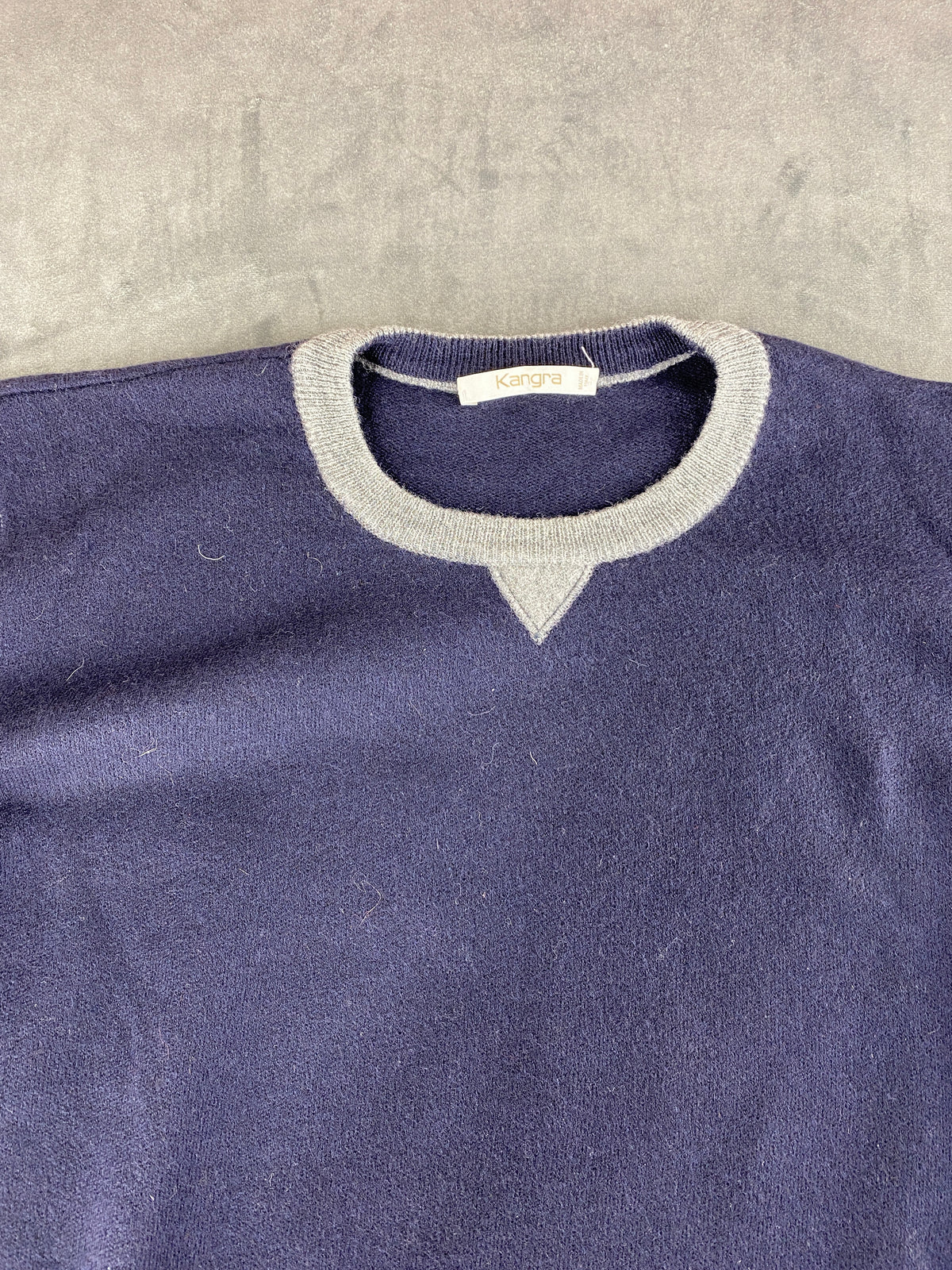 Maglione girocollo lana merino Kangra blu navy vintage – Donna Taglia XL