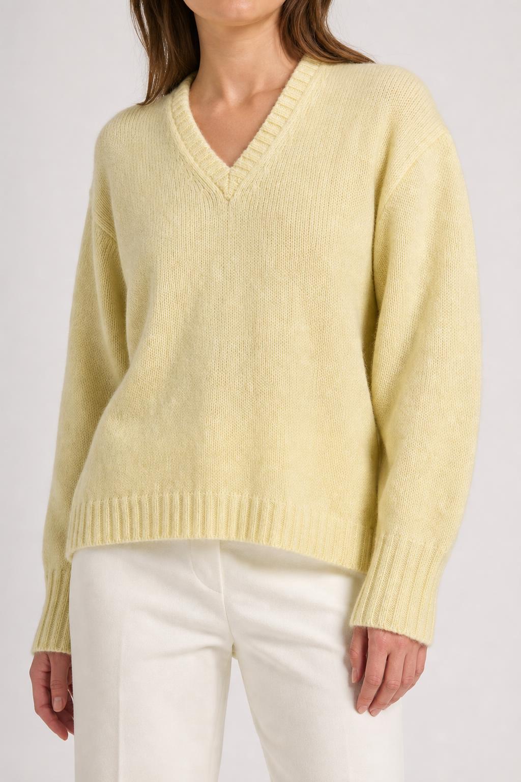 Maglione scollo a V The Duke of Scotland giallo pastello vintage – Donna Taglia XL