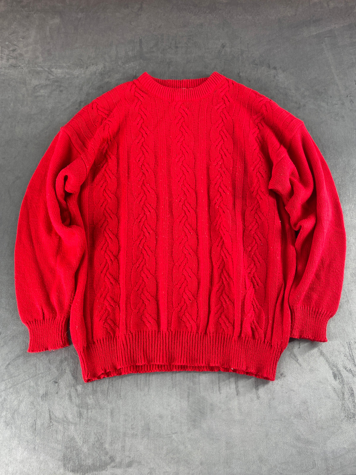 Maglione girocollo trecce US rosso vintage – Uomo Taglia L