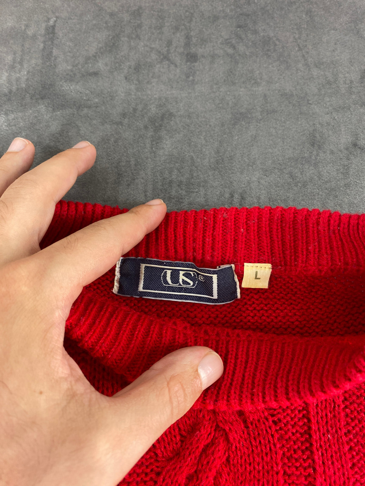 Maglione girocollo trecce US rosso vintage – Uomo Taglia L