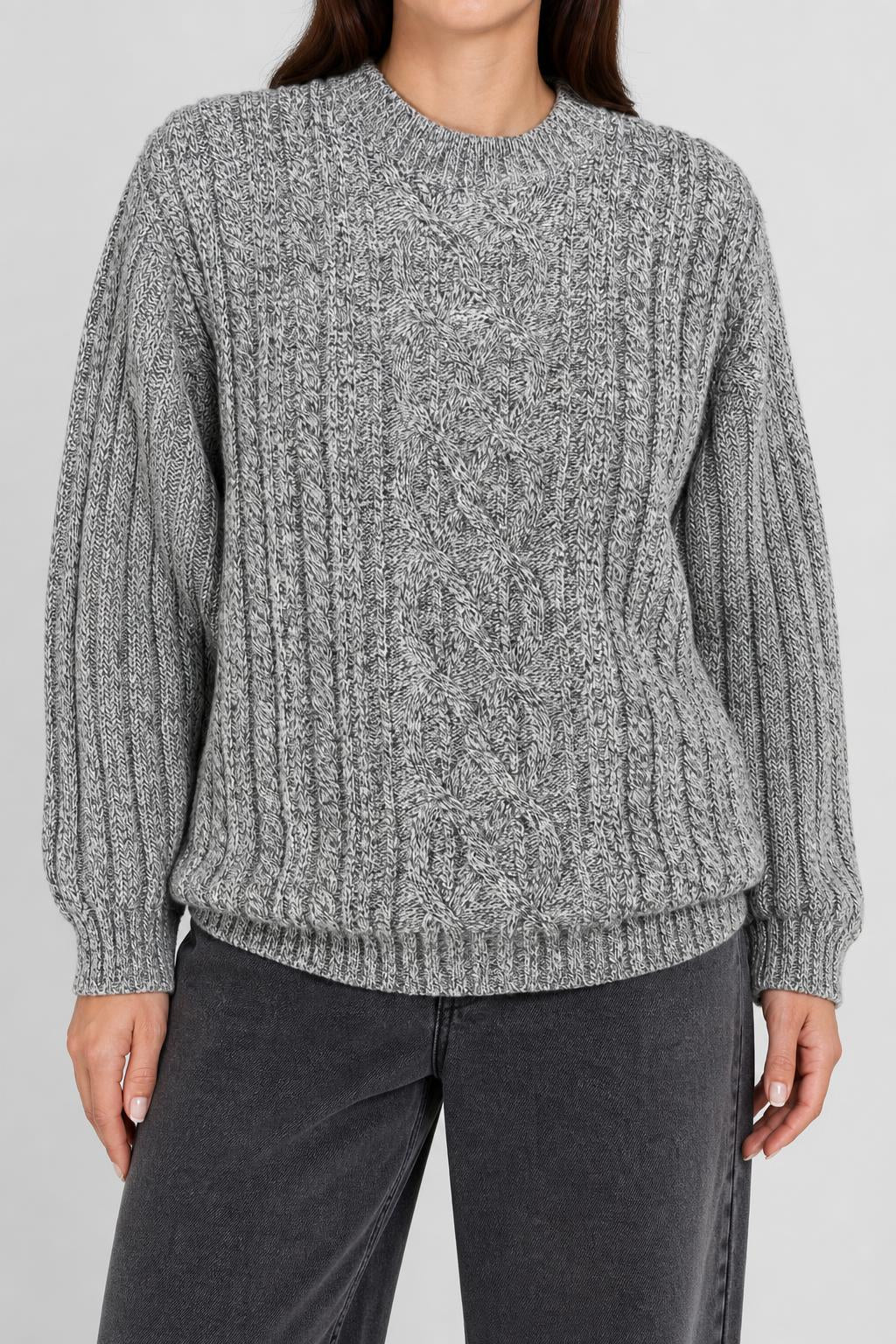 Maglione girocollo lana trecce grigio N.C. Trading vintage – Donna Taglia XL