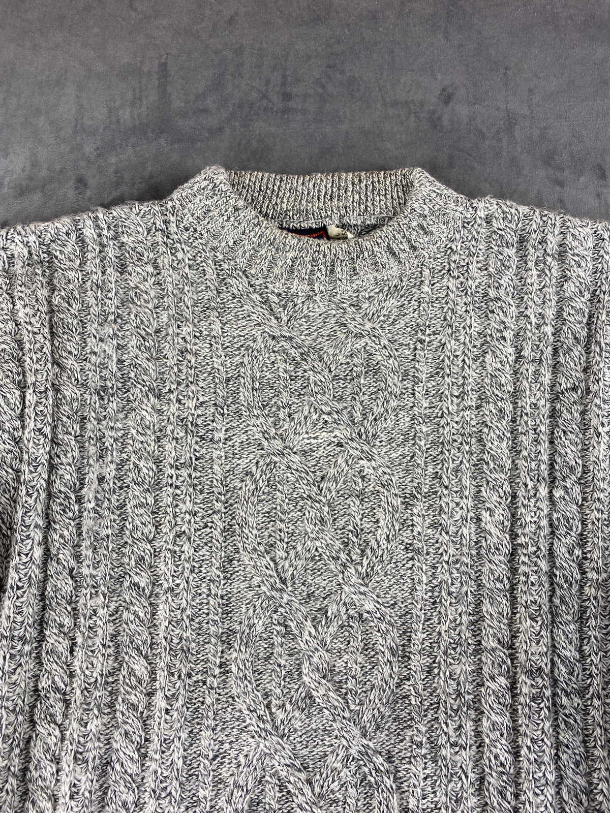 Maglione girocollo lana trecce grigio N.C. Trading vintage – Donna Taglia XL