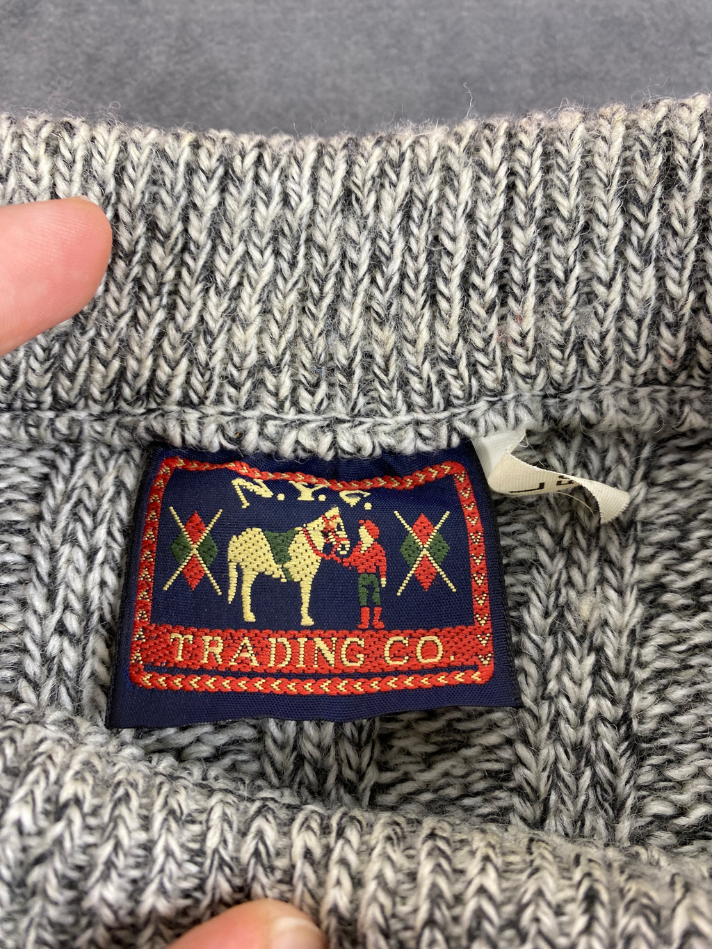 Maglione girocollo lana trecce grigio N.C. Trading vintage – Donna Taglia XL
