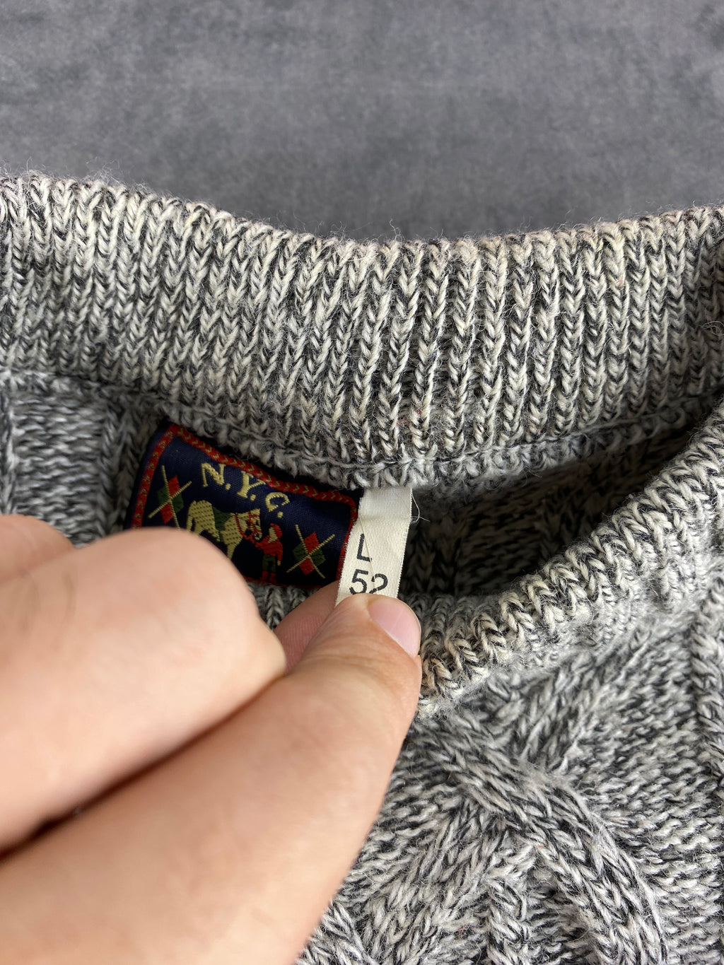 Maglione girocollo lana trecce grigio N.C. Trading vintage – Donna Taglia XL