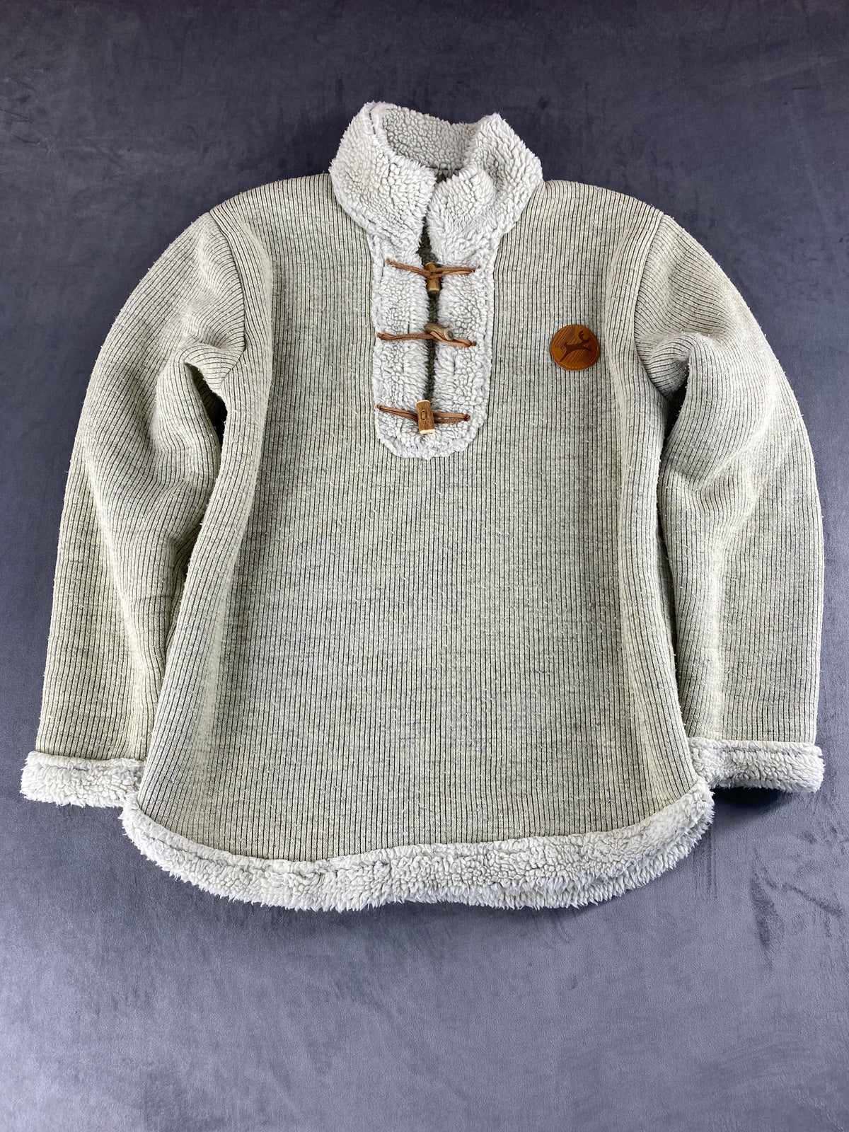 Maglione pullover felpato grigio con sherpa vintage – Donna Taglia XL