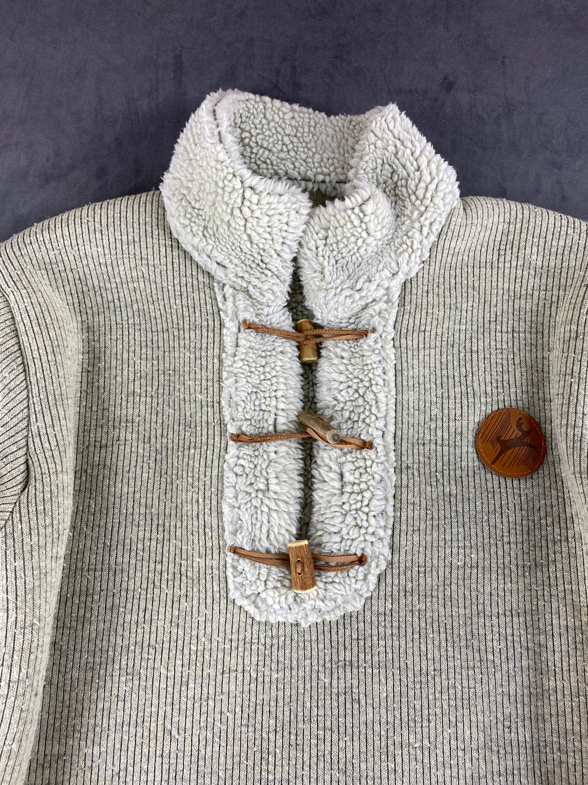 Maglione pullover felpato grigio con sherpa vintage – Donna Taglia XL