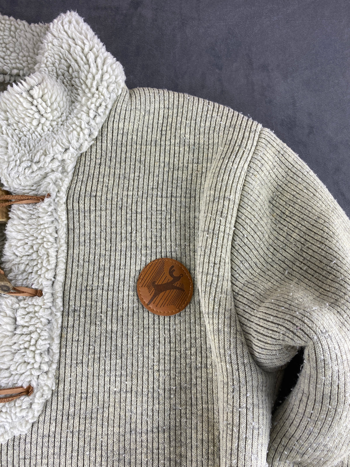 Maglione pullover felpato grigio con sherpa vintage – Donna Taglia XL