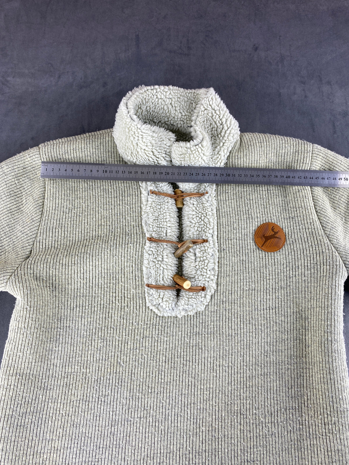 Maglione pullover felpato grigio con sherpa vintage – Donna Taglia XL