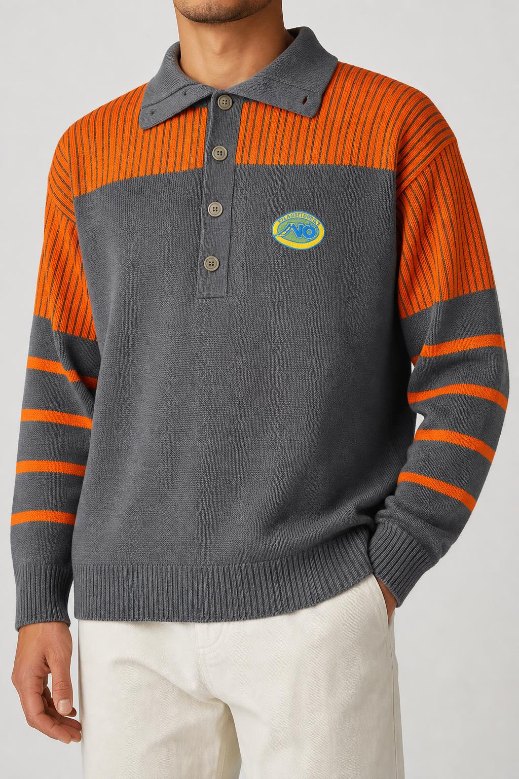Maglione colletto bottoni Trenka grigio arancione workwear vintage – Uomo Taglia L