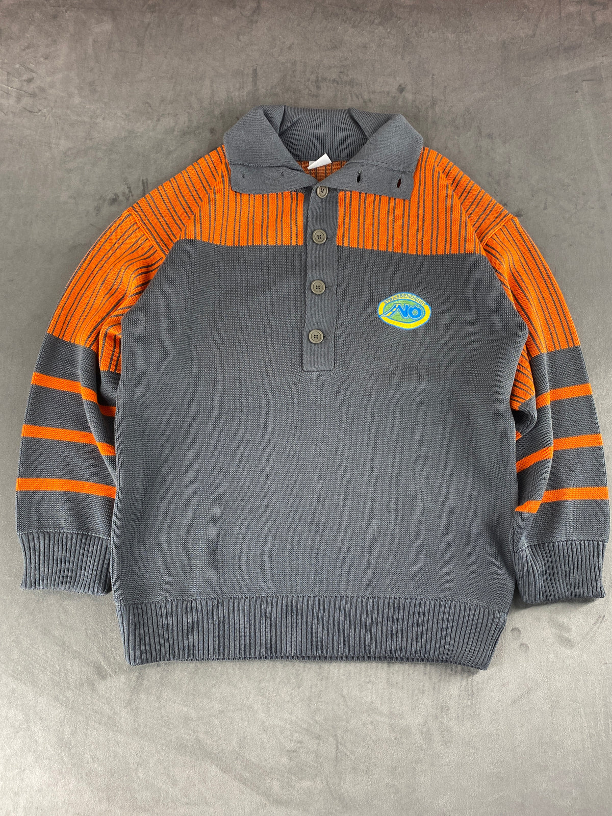 Maglione colletto bottoni Trenka grigio arancione workwear vintage – Uomo Taglia L