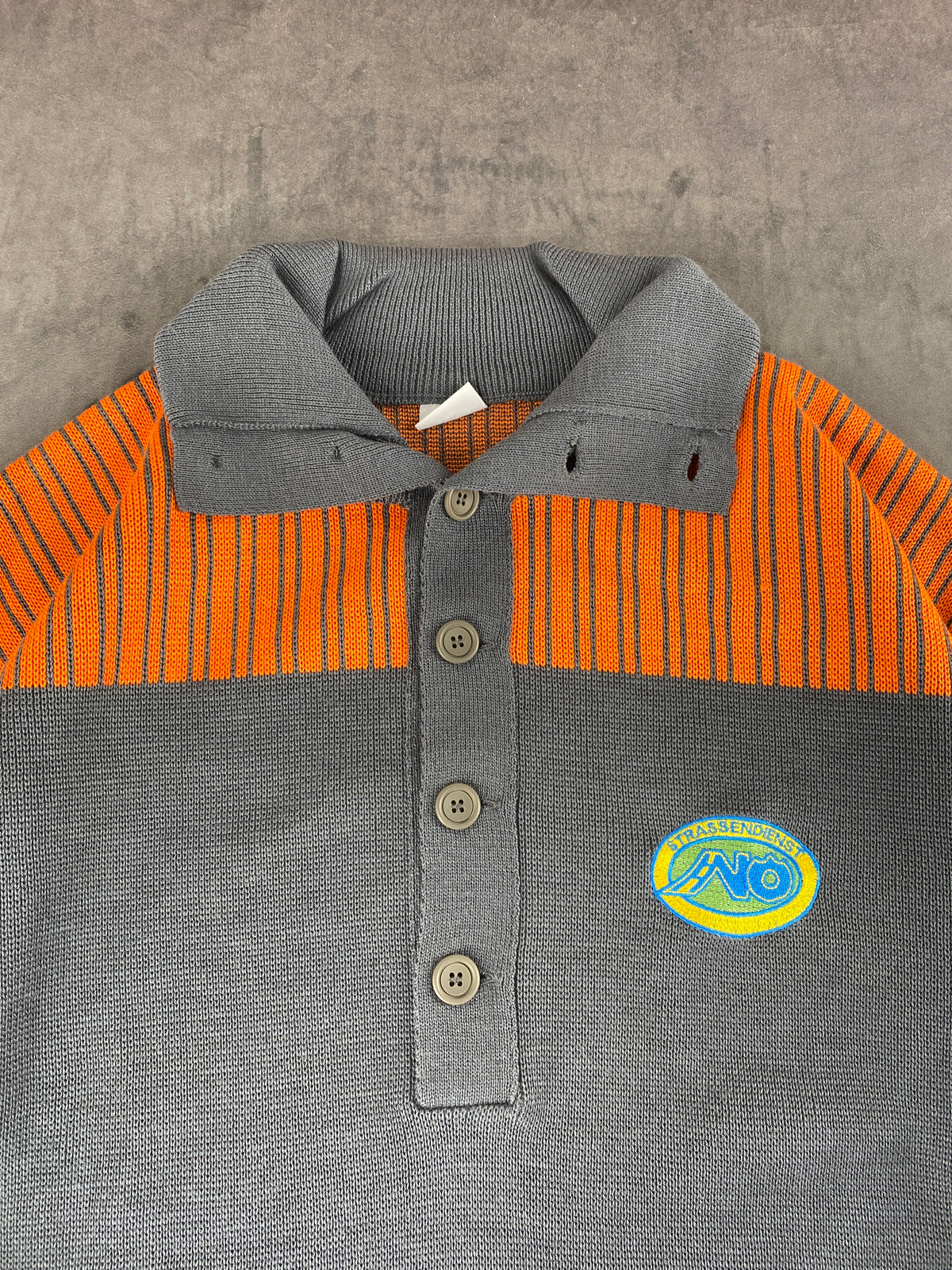 Maglione colletto bottoni Trenka grigio arancione workwear vintage – Uomo Taglia L
