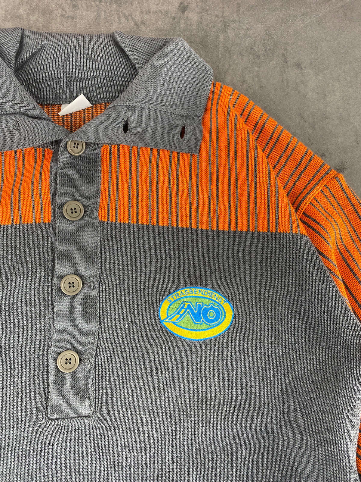 Maglione colletto bottoni Trenka grigio arancione workwear vintage – Uomo Taglia L