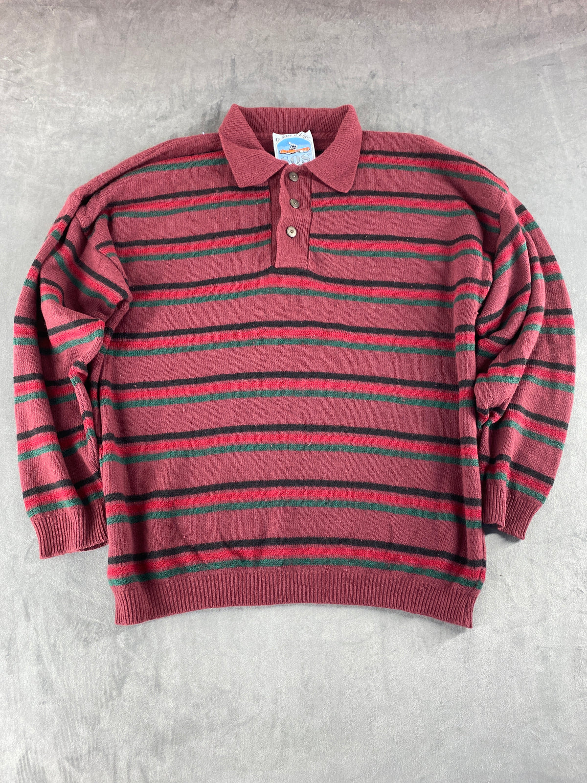 Maglione colletto SOS bordeaux a righe lambswool vintage – Uomo Taglia XL