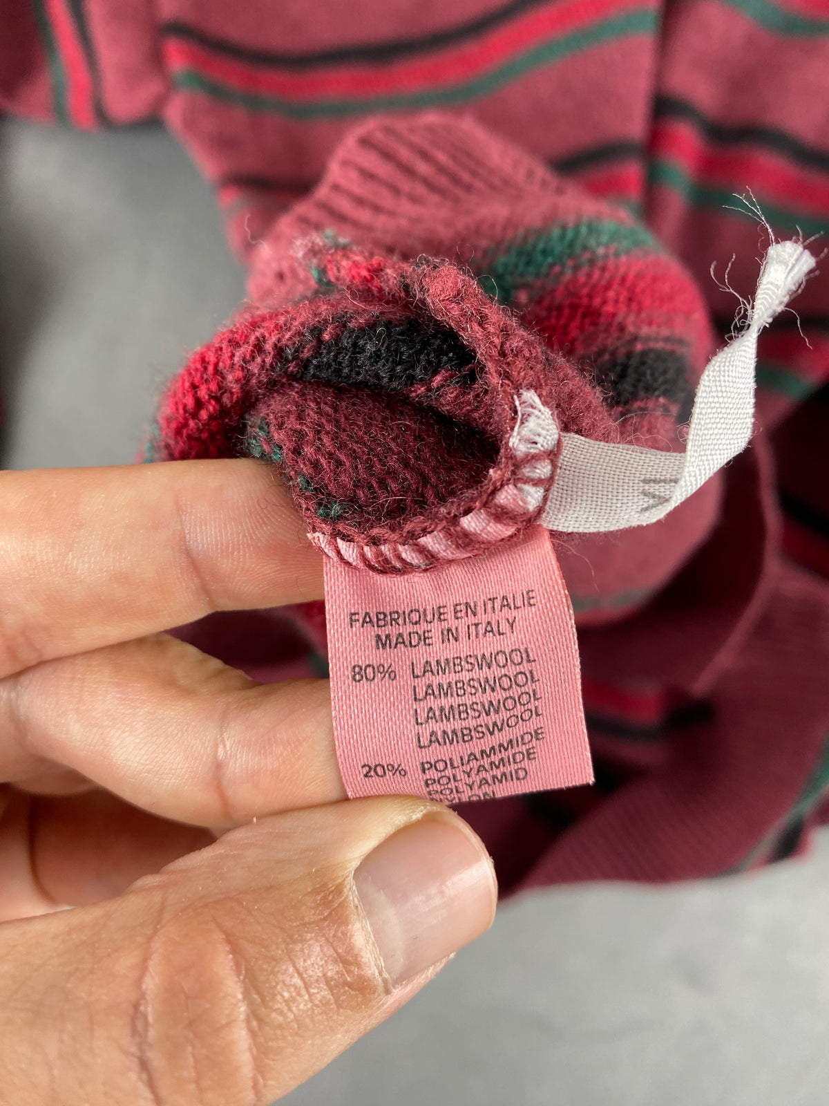 Maglione colletto SOS bordeaux a righe lambswool vintage – Uomo Taglia XL