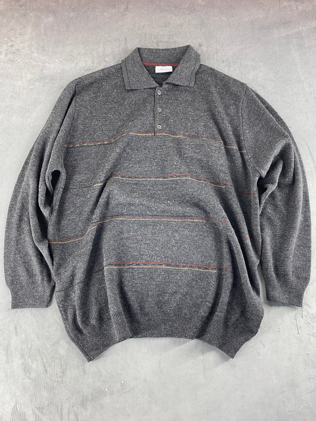 Maglione colletto polo Rodes grigio righe lana vintage – Uomo Taglia XL