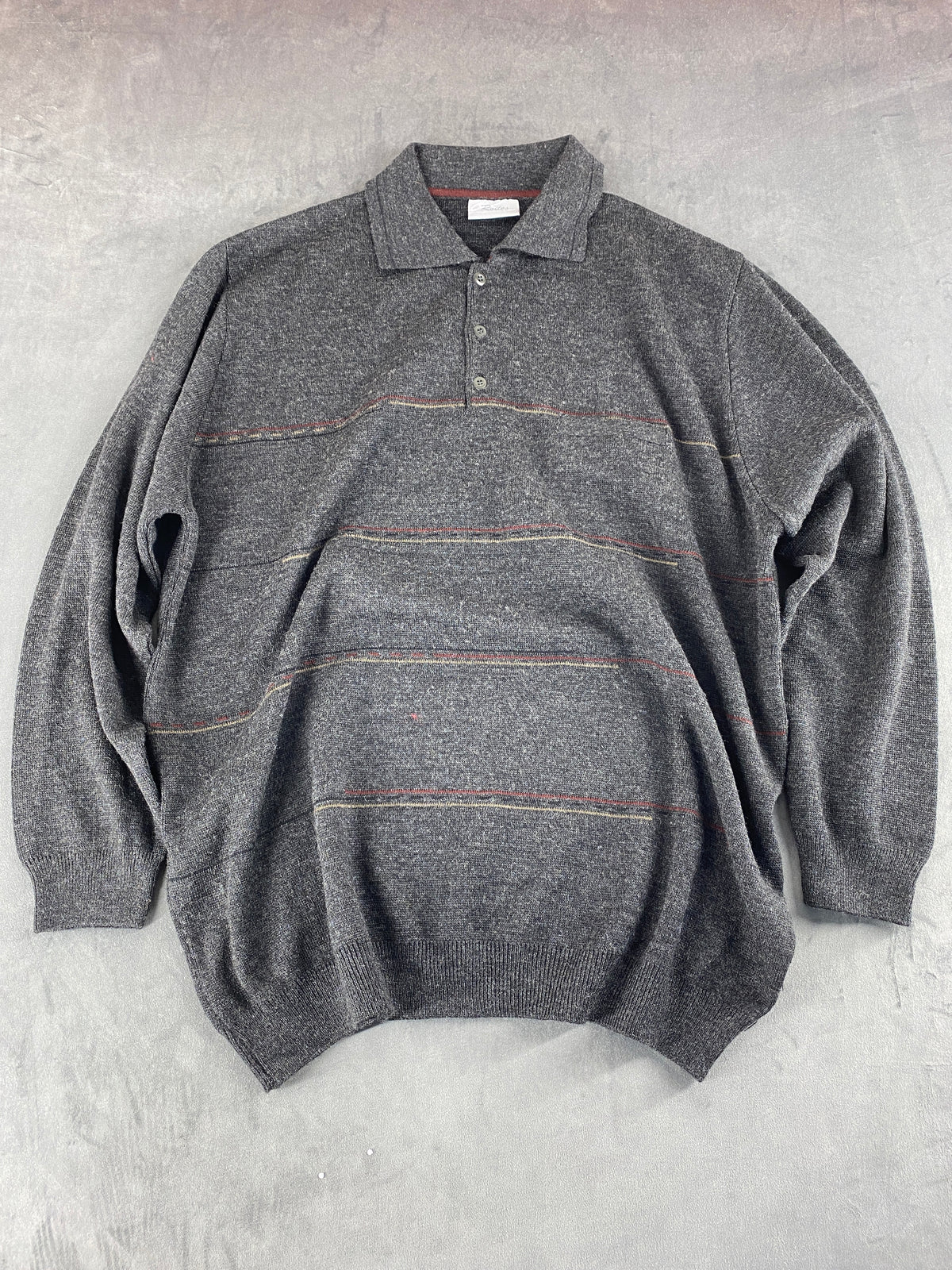 Maglione colletto polo Rodes grigio righe lana vintage – Uomo Taglia XL