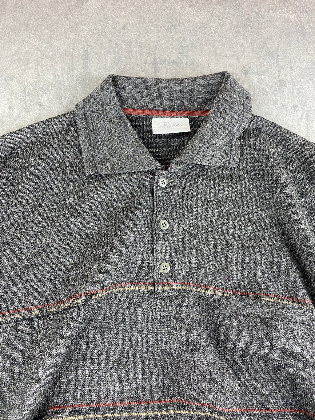 Maglione colletto polo Rodes grigio righe lana vintage – Uomo Taglia XL