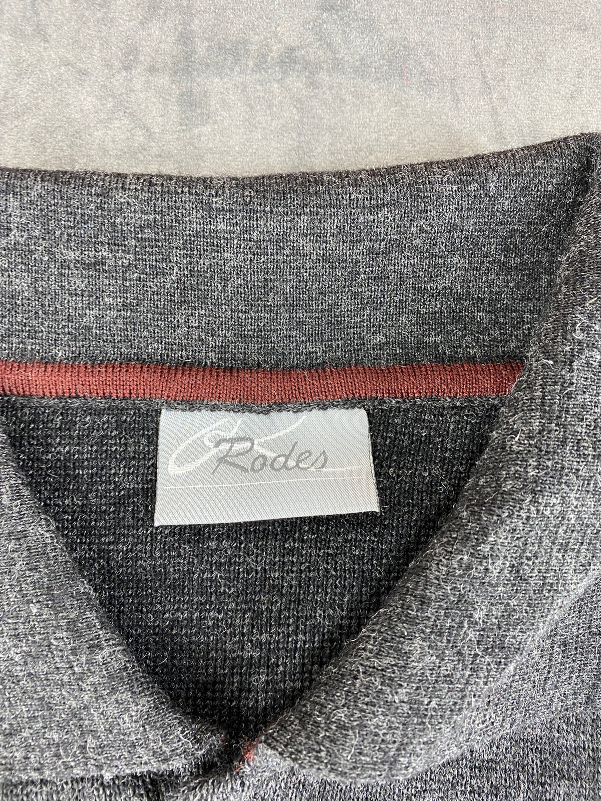 Maglione colletto polo Rodes grigio righe lana vintage – Uomo Taglia XL