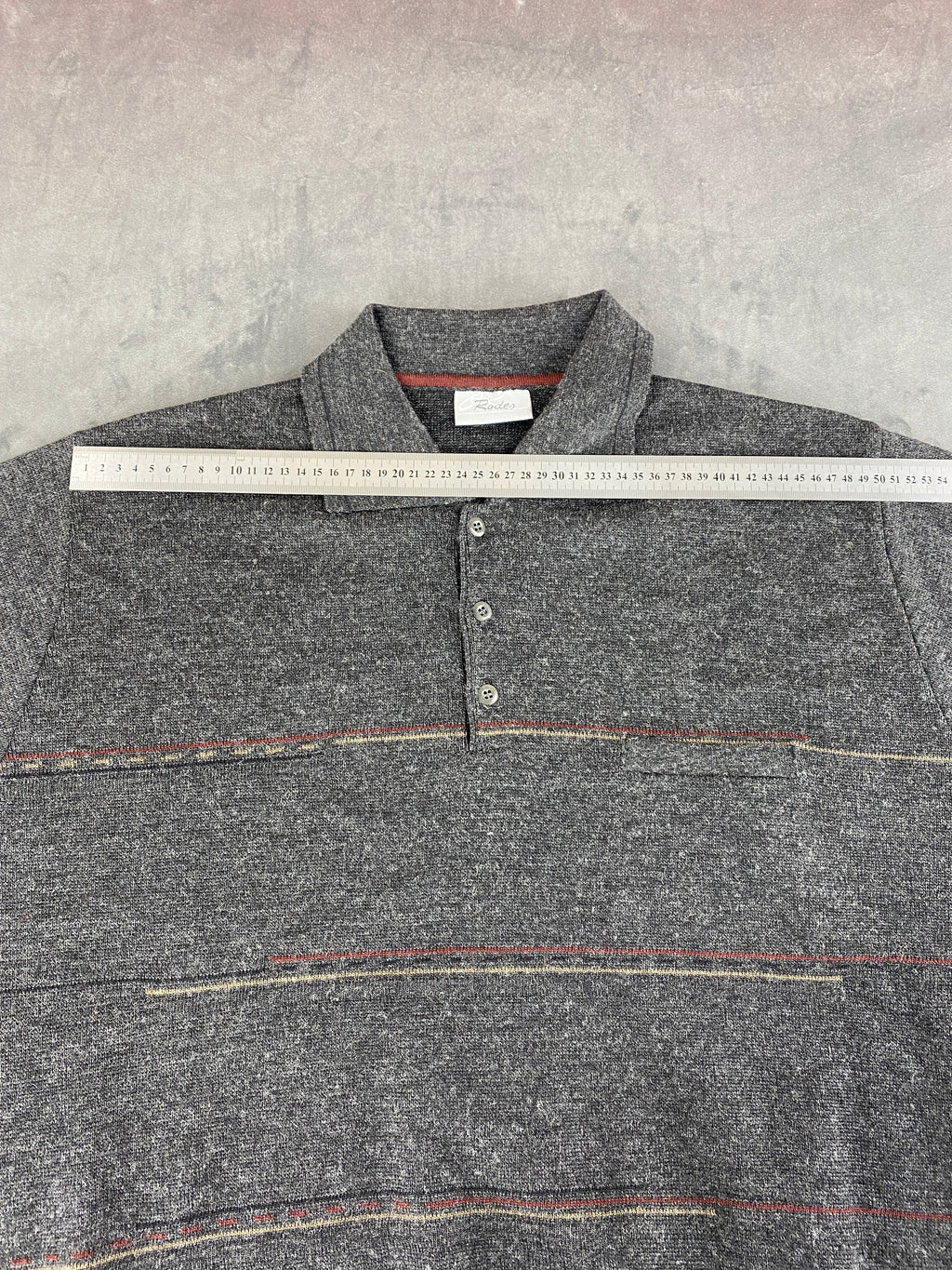 Maglione colletto polo Rodes grigio righe lana vintage – Uomo Taglia XL